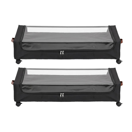 Artiss 2X Under Bed Storage Containers 48L Clothes Organiser Wheels Oxford Black