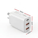 Devanti USB C Charger 30W Fast Charger 3 Port PD Charging Block White
