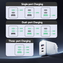 Devanti USB C Charger 65W Fast Charger 3 Port PD Wall Adapter White