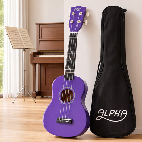 Alpha 21 Inch Ukulele Soprano Beginner Acoustic Small Guitar Kids Strings Purple