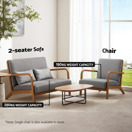 Artiss Armchair 2-seater Loveseat Fabric Grey