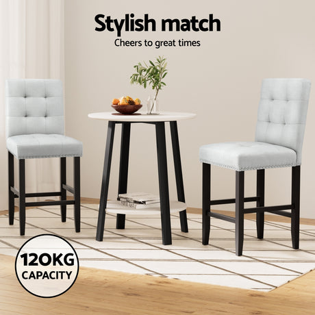 Artiss 4x Bar Stools Kitchen Dining Chairs Counter Fabric Stool Wooden Ada Grey