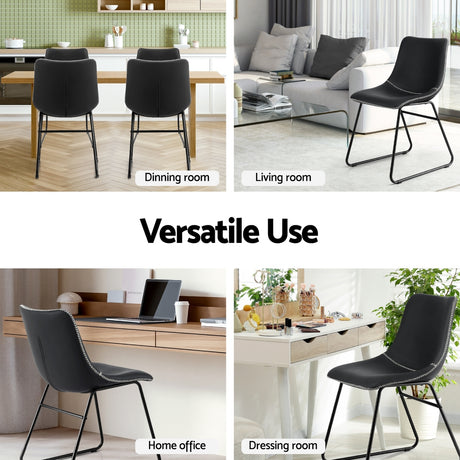 Artiss 2x Dining Chairs Retro PU Leather Kitchen Lounge Cafe Accent Chair Black