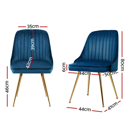 Artiss Dining Chairs Set of 4 Velvet Channel Tufted Blue