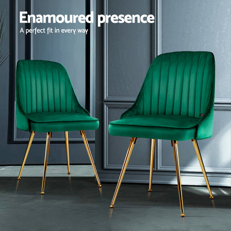 Artiss Dining Chairs Set of 4 Velvet Channel Tufted Green
