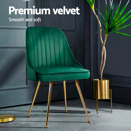 Artiss Dining Chairs Set of 4 Velvet Channel Tufted Green