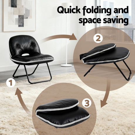 Artiss Foldable Chair 2-In-1 Armchair Lounge Chair Portable Black