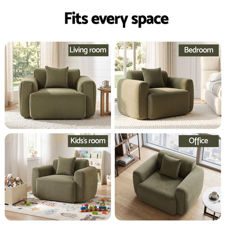 Artiss Compressed Armchair Sofa with Cushion Corduroy No Assembly Green