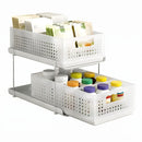 Artiss Under Sink Organizer 2 Tier Pull Out Drawer with Removable Baskets & Divider White