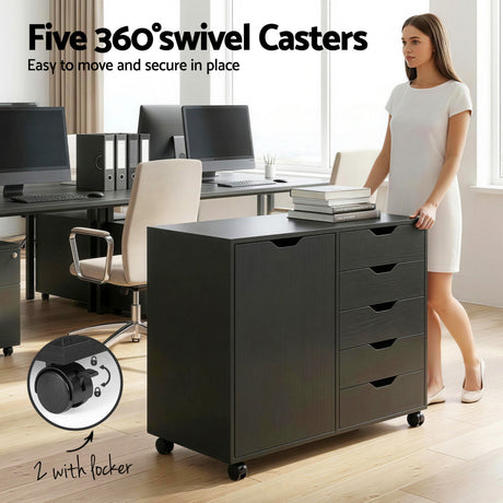 Artiss Mobile Filing Cabinet 5 Drawer with Door Modern Storage Cabinet Printer Stand