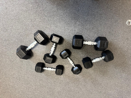 11 Pairs Hex Dumbbells PLUS Dumbbell Rack (385 kg | 5kg-30kg | 1.3m 3-tier Rack)