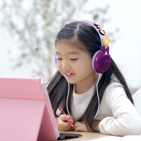 Laser Kids Wired Headphones with Charms Pink