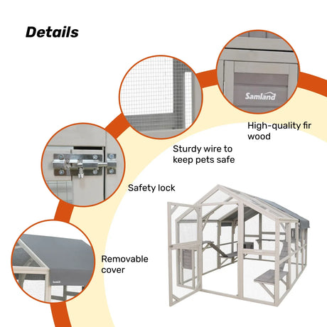 Samland Large Wooden Outdoor Cat House Catio with Platforms, Ramps, Cozy Houses and Weatherproof Roof