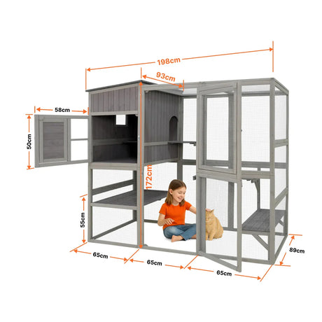 Samland Large Indoor & Outdoor Wooden Cat Enclosure with Sleeping House & Climbing Platforms
