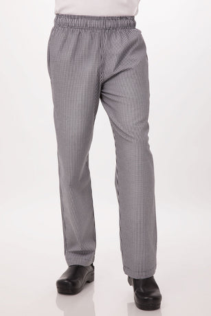 Essential Men's Small Checks XL Baggy Black Chef Pants by Chef Works