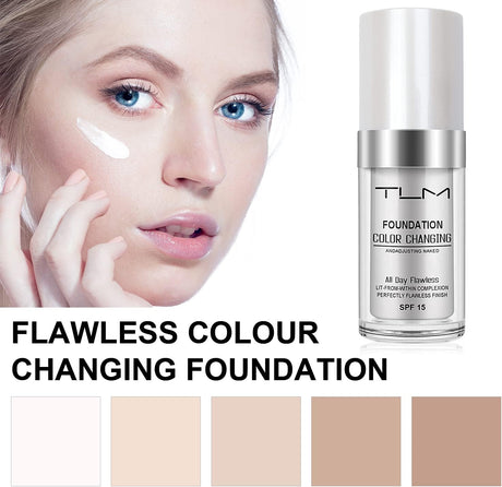 ReviGLam TLM Colour Changing Liquid Foundation Hides Wrinkles & Lines, BB Cream Makeup Base Concealer Cover Moisturizing Fluid for all Skin Tone SPF15, Pack of 1