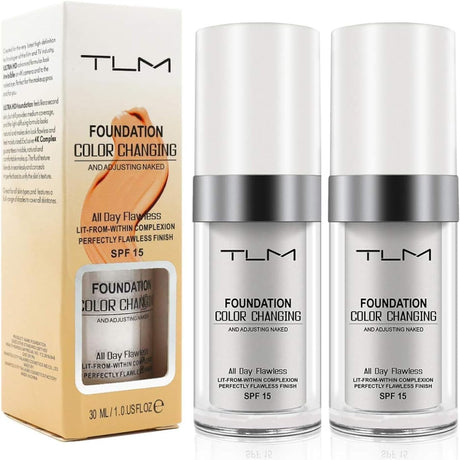 ReviGLam TLM Colour Changing Liquid Foundation Hides Wrinkles & Lines, BB Cream Makeup Base Concealer Cover Moisturizing Fluid for all Skin Tone SPF15, Pack of 2