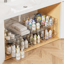 2 Pack Bathroom Organizer, 2 Tier Clear Under Sink Organizers Vanity Countertop Storage Container,Cabinet Drawers Bins, Pull-Out Organization with Track for Pantry, Kitchen