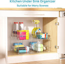 2 Pack Bathroom Organizer, 2 Tier Clear Under Sink Organizers Vanity Countertop Storage Container,Cabinet Drawers Bins, Pull-Out Organization with Track for Pantry, Kitchen