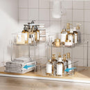 2 Pack Bathroom Organizer, 2 Tier Clear Under Sink Organizers Vanity Countertop Storage Container,Cabinet Drawers Bins, Pull-Out Organization with Track for Pantry, Kitchen