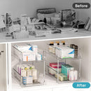 2 Pack Bathroom Organizer, 2 Tier Clear Under Sink Organizers Vanity Countertop Storage Container,Cabinet Drawers Bins, Pull-Out Organization with Track for Pantry, Kitchen