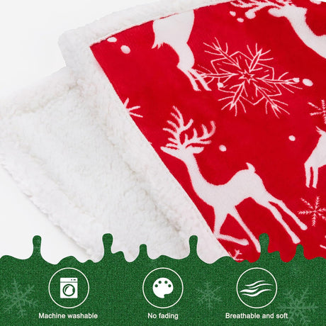 Christmas Throw Blanket, Christmas Decorations Gifts for Women, Sherpa Flannel Fleece Winter Holiday Blanket, Fluffy Cozy Soft Christams Throws for Couch Sofa Bed, Reindeer Stars, 50