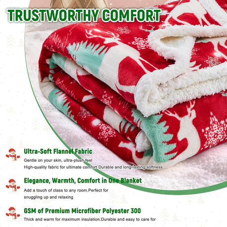Christmas Throw Blanket, Christmas Decorations Gifts for Women, Sherpa Flannel Fleece Winter Holiday Blanket, Fluffy Cozy Soft Christams Throws for Couch Sofa Bed, ChristamsRhombus, 50