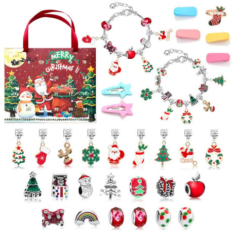 Christmas Advent Calendar 2025 Girls, 24 Days Xmas Countdown Calendar Jewelry Bracelet Set, DIY Bracelets Ornament Christmas Vacation Advent Calendar, Christmas Gift Set for Girls Boys Kids Women