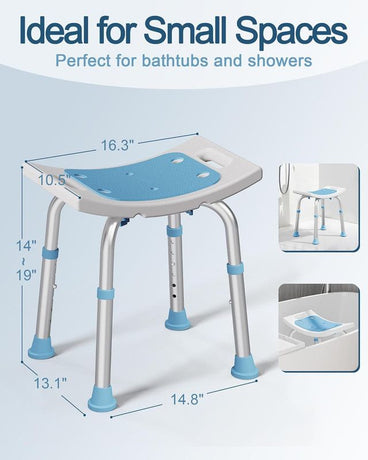 Shower Chair for Inside Shower, 400 lbs Adjustable Shower Stool with Suction Feet, Shower Seat for Inside Tub Bathroom Bench Bath Chair for Elderly and Disabled - Light Blue