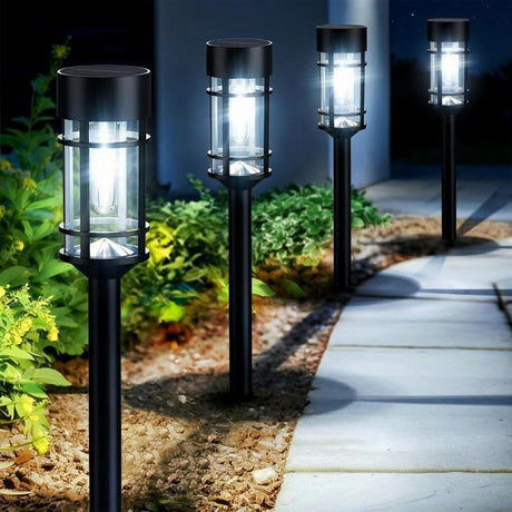 Solar Pathway Lights Outdoor, 8 Pack Metal Glass Solar Lights Outdoor Waterproof Auto On/Off Landscape Path Lighting Garden Decor for Yard Walkway Driveway, Cool White