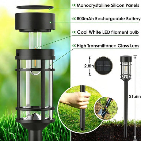 Solar Pathway Lights Outdoor, 8 Pack Metal Glass Solar Lights Outdoor Waterproof Auto On/Off Landscape Path Lighting Garden Decor for Yard Walkway Driveway, Cool White