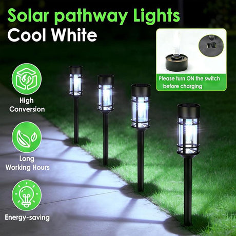 Solar Pathway Lights Outdoor, 8 Pack Metal Glass Solar Lights Outdoor Waterproof Auto On/Off Landscape Path Lighting Garden Decor for Yard Walkway Driveway, Cool White
