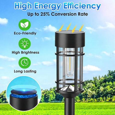 Solar Pathway Lights Outdoor, 8 Pack Metal Glass Solar Lights Outdoor Waterproof Auto On/Off Landscape Path Lighting Garden Decor for Yard Walkway Driveway, Cool White