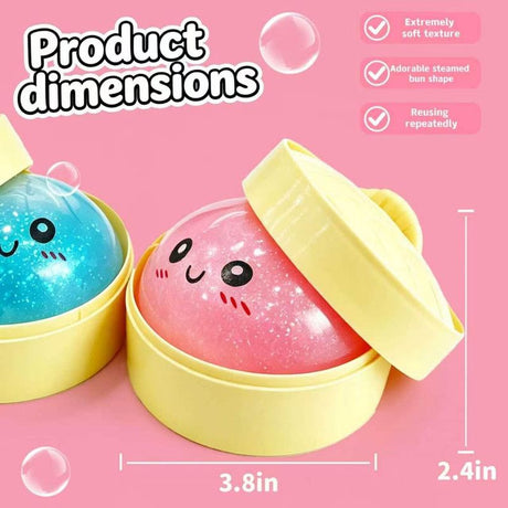 2Pcs Dumpling Squishies Surprise Pack, Glitter Slow Rising Stress Ball, Stretchy Fidget Sensory Toy for Anxiety Stress, Cute Dumpling Squeeze Toy for Adults Teens (Blue+Pink)