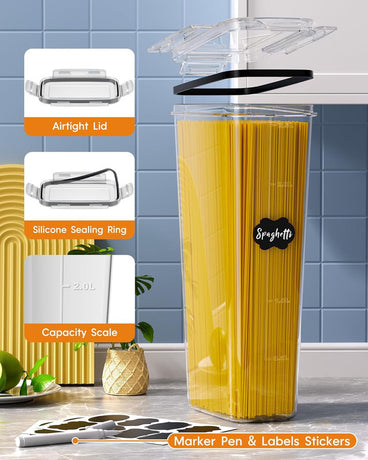 Airtight Food Storage Containers with Lids, 16 PCS Kitchen and Pantry Organization Canisters, BPA-Free, PVC-Free, Food-grade Plastic Leak-proof Jars for Cereal, Flour, Sugar, Extra 16 Labels & Marker