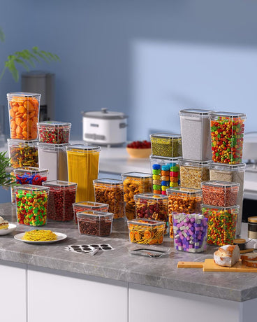Airtight Food Storage Containers with Lids, 8 PCS Kitchen and Pantry Organization Canisters, BPA-Free, PVC-Free, Food-grade Plastic Leak-proof Jars for Cereal, Flour, Sugar, Extra 8 Labels & Marker
