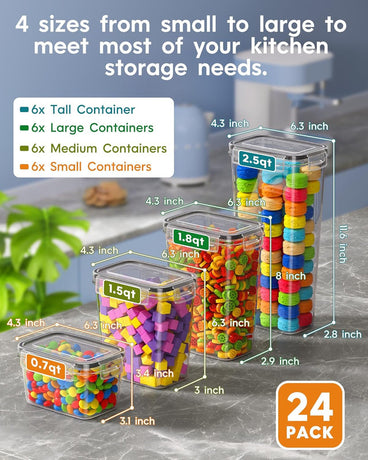 Airtight Food Storage Containers with Lids, 8 PCS Kitchen and Pantry Organization Canisters, BPA-Free, PVC-Free, Food-grade Plastic Leak-proof Jars for Cereal, Flour, Sugar, Extra 8 Labels & Marker