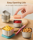 12Pack 6oz Stainless Steel Snack Containers and 2oz Salad Dressing To Go Containers with Silicone Lids, Reusable Square Meal Prep Condiment Sauce Containers Lunch Box