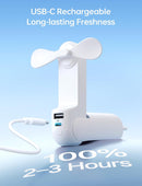 Handheld Mini Fan,2 IN 1 USB Rechargeable Portable Fan [12-19 Working Hours] with Power Bank, Pocket Design for Travel/Summer/Concerts/Lash, Gifts for Women (White)Christmas Gifts