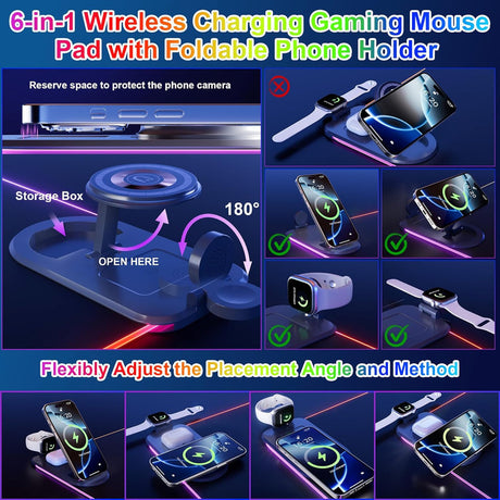 Wireless Charging Mouse Pad 15W RGB Gaming Mousepad Waterproof Desk Mat with Phone Holder 35.4''x11.8'' Extra Large Desk Pad Non-Slip Base Computer Keyboard Mat for PC Laptop, Black