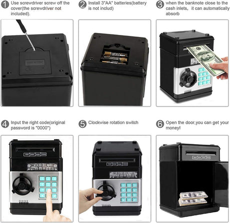Toys for Kids Ages 5-7, 8-10, Electronic ATM Password Cash Coin Can Auto Scroll Paper Money Saving Box Toys for 6 7 8 9 10 11 12 Year Old Girl Christmas Birthday Gifts black