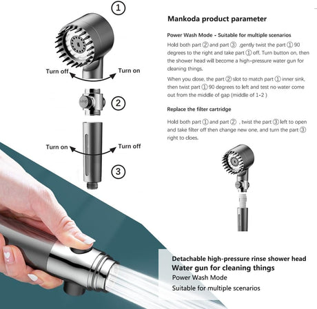 High Pressure Filtered Shower Head - 3 Spray Modes Shower head with Handheld, Detachable Showerhead for Hard Water | Shower with 75