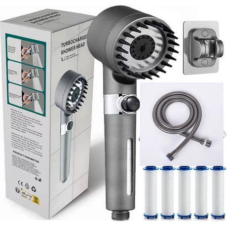 High Pressure Filtered Shower Head - 3 Spray Modes Shower head with Handheld, Detachable Showerhead with 5 Replaceable Water Softener Filters for Hard Water | Shower with 75