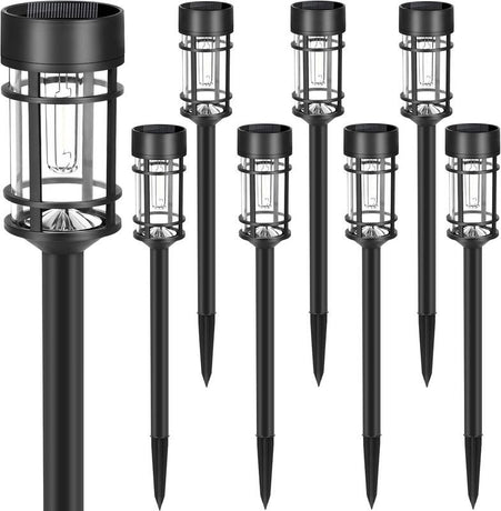 Solar Pathway Lights, 8 Pack LED Solar Lights Outdoor Waterproof, Glass Metal Garden Lighting for Yard Path Landscape Lawn Walkway Driveway, 3000K