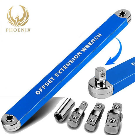 Extension Wrench Set Offset Ratchet Spanner Extender With Drive Adapters Socket