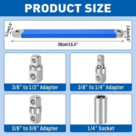 Extension Wrench Set Offset Ratchet Spanner Extender With Drive Adapters Socket
