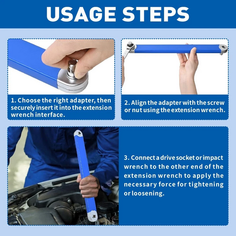 Extension Wrench Set Offset Ratchet Spanner Extender With Drive Adapters Socket
