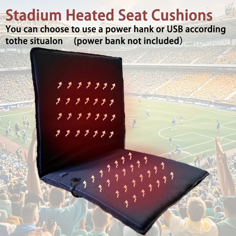Portable Heated Seat Cushion Foldable Heating Pad 3-Mode Adjustable USB-Powered - Black - Size 45cm