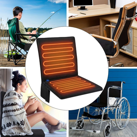 Portable Heated Seat Cushion Foldable Heating Pad 3-Mode Adjustable USB-Powered - Black - Size 45cm