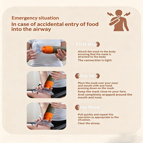 anti-choking device, Heimlich instrument, negative pressure suction, airway clearance, choking emergency, reusable emergency kit, Australian home safety, compact suction device